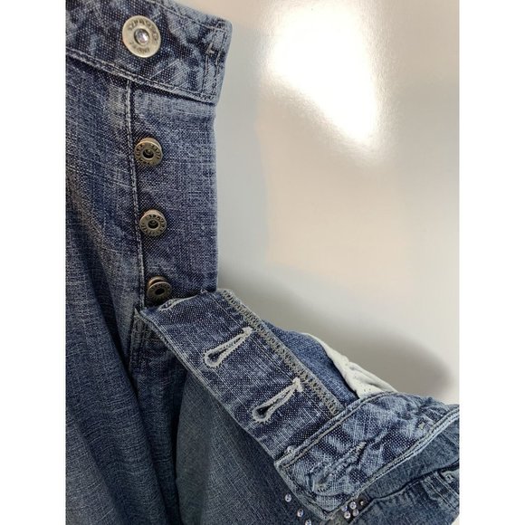 Womens Silver 30/31 Distressed Faded Button Fly Flare Blue Jeans Jewel - Picture 11 of 11